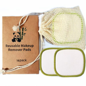 Square Shape Washable Bamboo Cotton Facial Pads in Mesh Bag and Cardboard Box