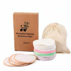 Colorful Terry Bamboo Facial Cleaning Pads Washable Cotton Rounds in Mesh Bag and Cardboard Box Packaing