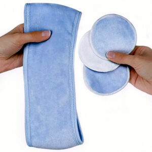 Velvet Hair Band +Reusable Makeup Remover Cotton Pads Face Cleaning Set (Blue/White/Pink)