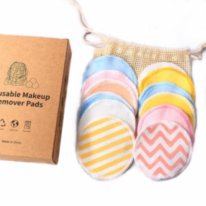 Stripe Velvet Reusable Cotton Rounds Washable Facial Cloth in Mesh Bag and Cardboard Box