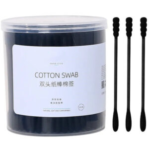 Black Paper Stick+Black Tip Cotton Swabs 200 Count in Custom Plastic Canister