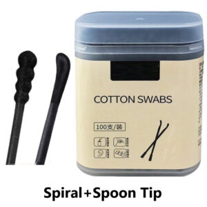 Ear Spoon Tip Black Paper Stick Cotton Swabs 100 Count in Plastic Box