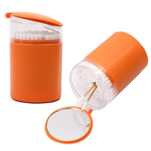 Mirror Lid Plastic Canister Carbonized Bamboo Stick Cotton Swabs 100 Count
